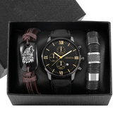 Coffret de montres haut de gamme pour hommes 3PCS montres à quartz pour hommes bracelet de perles cadeau pour la fête des pères