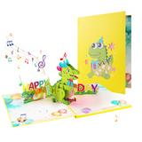Cartes 3D 16x21x0,5cm carte d'anniversaire dinosaure vert avec lumières et musique enveloppe et petite carte incluses décorative