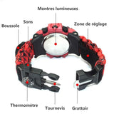 Bracelets de survie 6 en 1 montre-bracelet de survie en plein air paracord boussole thermomètre sifflet tournevis boite a montre