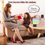Machine de karaoké 800mah bluetooth 5,0 micro karaoke enfant avec 2 microphones lumière LED et effets de changement de voix rose