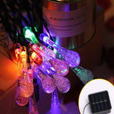 Guirlande lumineuse solaire  6m 30 lumières  Néons en forme de gouttes d'eau  Huit motifs lumineux  Guirlande de décoration de Noël