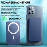Batterie externe 10000mAh Bleue pratique Batterie externe magnétique Batterie Externe Magsafe Batterie Externe Magnétique sans Fil