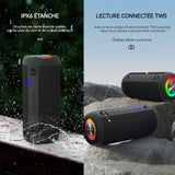 Enceinte bluetooth 30W 2400mAh BT5,3 haut-parleur bluetooth IPX6 étanche avec lumières colorées enceinte portable appairage TWS