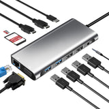 Station d'accueil Port USB 3.0 12 en 1 HDMI 4K Port Ethernet Gigabit VGA Chargement PD Boîtier métallique Bonne compatibilité