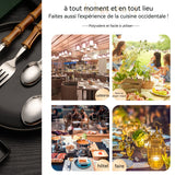 ouverts de table 4 pcs ménagère en acier inoxydable avec manche en bambou Comprend Couteau Fourchette Cuillère cuillère à café