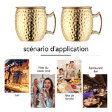 Lot de 4 Finition Martelée Cuivrée 550 ml Parfait pour Cocktails et party Verre en cuivre pour Moskau Mule avec pailles
