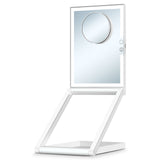 Miroir de maquillage carré avec lumière LED 3 couleurs réglable et fonction loupe relevable miroir rechargeable portable tactile