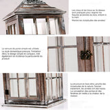 Bougeoir 52x21,5x21,5cm lampe à vent en bois vintage européen ornement résistant au vent bougeoir en verre en fer eteignoir a bougie