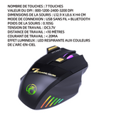 Souris gaming sans fil 2.4 g/bluetooth lumière respiratoire colorée 7 boutons programmables souris gaming de rechargeable noir