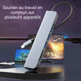 Station d'accueil USB 3.0 HUB 7 en 1 HDMI 4K 30 Hz Charge rapide PD100W Emplacement pour carte double SD/TF Adaptateur de moyeu