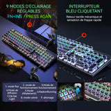 Clavier mécanique touches rondes style punk 104 touches avce rétroéclairé rvb étanche clavier de jeu clavier gaming mécanique