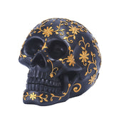 Décoration de crâne d'Halloween  12.5*18*14.5cm  Peint à la main  Motif décoratif doré  Convient à la décoration d'Halloween