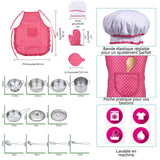 Accessoire cuisine enfant 25x19x13cm mini jouets de cuisine en acier inoxydable avec nourriture simulée tablier et chapeau roses