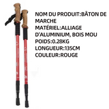 Batons de randonnée 135cm bâton de trekking pliable télescopique fibre bâtons de trekking rétractables canne de marche pliable rouge