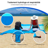 Couverture de plage anti sable tapis imperméable 202 x 202 cm 6 sacs de sable coupe-vent Filage de fils de nylon Tapis de plage