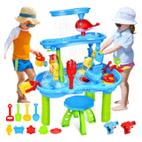 Table d'activité 3 niveaux table sable et eau avec chaise et moules table d'eau enfant exterieur pour enfants filles et garçons
