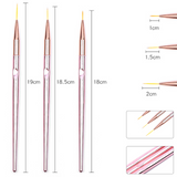 Pinceaux en Détail à Ongles 3PCS Pour détails et tracage Manche en tube aluminium léger Couleur or rosé Pinceau Nail Art Ongles