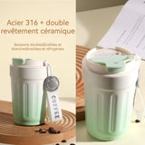 Tasse à café 400ml tasse thermos acier inoxydable tasse à café isotherme tasse à café avec doublure céramique fête de voyage