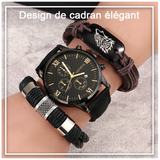 Coffret de montres haut de gamme pour hommes 3PCS montres à quartz pour hommes bracelet de perles cadeau pour la fête des pères