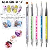 Pinceaux en détail à ongles 5 pièces stylo nail art pour le dessin au trait peinture et pointillé double embouts pinceaux ongle