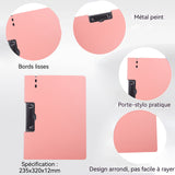 hemises A4 Rose givré Horizontal 235x320x15mm Dossier secrétaire PP+Métal Dossier pour tableau d'écriture Chemise à documents