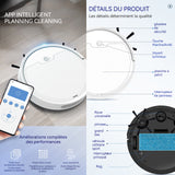 Robot aspirateur 3000mah 1800pa 3 vitesses à ajustement contrôle App aspirateur robot avec boîte à poussière de 400ml et 2 brosses