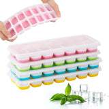 Lot de 4 Moule à Glaçons avec Couvercle 14 Cases en Silicone Matériau PE Qualité Alimentaire Démoulage Facile et Sans BPA 4Couleurs