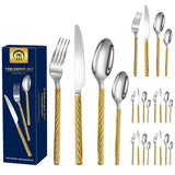Ensemble de couverts acier inoxydable 24PCS or et argent avec poignée antidérapante vaisselle couverts de table pour 6 personne