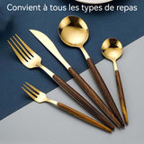 ouverts de table 30 pièces vaisselle ensemble de couverts en acier inoxydable ensemble de couverts en avec manche en bois pour 6