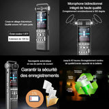 Enregistreur vocal numérique 1536 kbit/s 8 Go réduction automatique du bruit double canal double cœur enregistrement chronométré