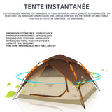 Tente 230x230x140cm tente de camping 4 personnes avec 2 portes imperméable coupe-vent et anti UV pour camping randonnée alpinisme