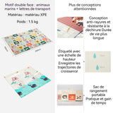 Tapis de jeu 200 x 180 x1 cm tapis de rampement double face Moti fs d'animaux et d'alphabets Tapis de sol pliable antidérapant