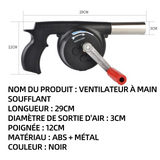 Ventilateur de barbecue extérieur souffleur de combustion à manivelle 29 cm diamètre de sortie d'air 3 cm sèche-cheveux noir