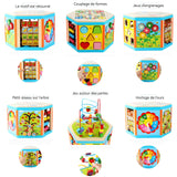 Jeux Montessori 6 en 1 Jouet Enfant 3 4 5 6 Ans-6 Faces d'Activités Animaux Formes Labyrinthe Balles en Bois Jeu de Tri Alignement