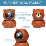 Caméra surveillance ours wifi 1080p audio bidirectionnel vision nocturne détection de mouvement babyphone caméra dessins animés