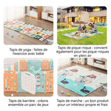 Tapis de jeu 200 x 180 x1 cm tapis de rampement double face Moti fs d'animaux et d'alphabets Tapis de sol pliable antidérapant