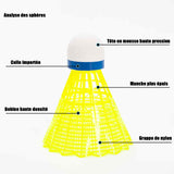 Volants 12 pièces durable nylon bonne flexibilité double rotule coupe-vent entraînement de badminton jaune volants de badminton