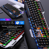 Clavier de jeu en métal avce repose-poignet et rétroéclairé LED 104 touches clavier mécanique filaire multifonction durable