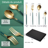 Ensemble de couverts en acier inoxydable ensemble de quatre couverts en acier inoxydable vert et or ensemble d'ustensiles cadeau