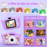 Appareil photo pour enfants jeu de puzzle 96Mpx carte 32Go lecteur de cartes double caméra avant et arrière enregistrement vidéo