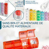 Pilulier 22 cm 7 jours 28 compartiments Matériau sans BPA Quatre fois par jour Facile à identifier et à ranger Boîte à pilules