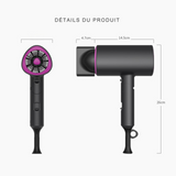 Sèche cheveux 1800W réglage à 3 vitesses Pliable Protection du dispositif de contrôle de la température Moteur haute performance
