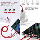 Câble USB 3 en 1 1.2m Multifonctionnel rouge avce lightning type c et Micro interface Câble Link Charge Rapide Nylon Tressé Cable