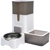 Distributeur croquettes chat 2-en-1 3,5L + 2,5L avec bol en acier inoxydable Distributeur D'aliment Deux modes de montage gris