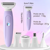 Épilateur 5 en 1 600mah épilateur femme appareil d'épilation multifonctionnel tondeuse étanche filet à couteau courbé humide et sec