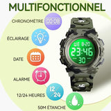 Montre pour enfant avec affichage lumineux bracelet en silicone alarme lumineuse LED montre de sport numérique de plein air verte