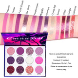 Palette de fard 13x15cm 12 couleurs ombre à paupières chatoyante palette d'ombres à paupières à paillettes métalliques sans bavure