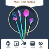 Set de couverts 4 pièces en acier inoxydable Ensemble couverts colorés avec couteau fourchette cuillère passe au lave-vaisselle