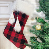 Sac à bonbons pour bas de Noël  47*25cm 2pcs Motif à carreaux rouges et noirs Frange en peluche Convient à la décoration de Noël