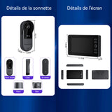 Sonnette sans fil Écran de 4,3 pouces IPX65 batterie de 1800 mAh stockage de 32 Go interphone vidéo objectif grand angle noir